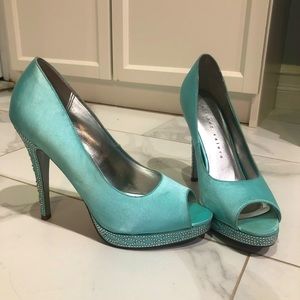 Stunning Tiffany Blue High Heels with Rhinestone Details
